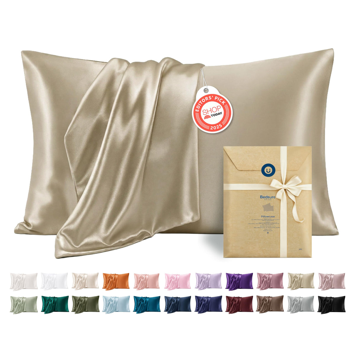 Bedsure Satin Pillowcases Queen Set of 2, Similar to Silk Pillow Case White