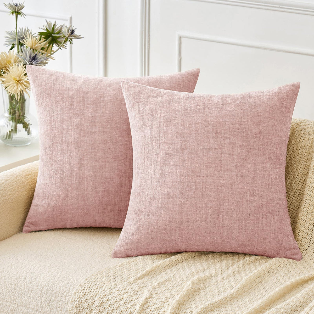 MIULEE Soft Chenille Throw Pillow Covers Sage Green 18x18 Inch Pack of 2
