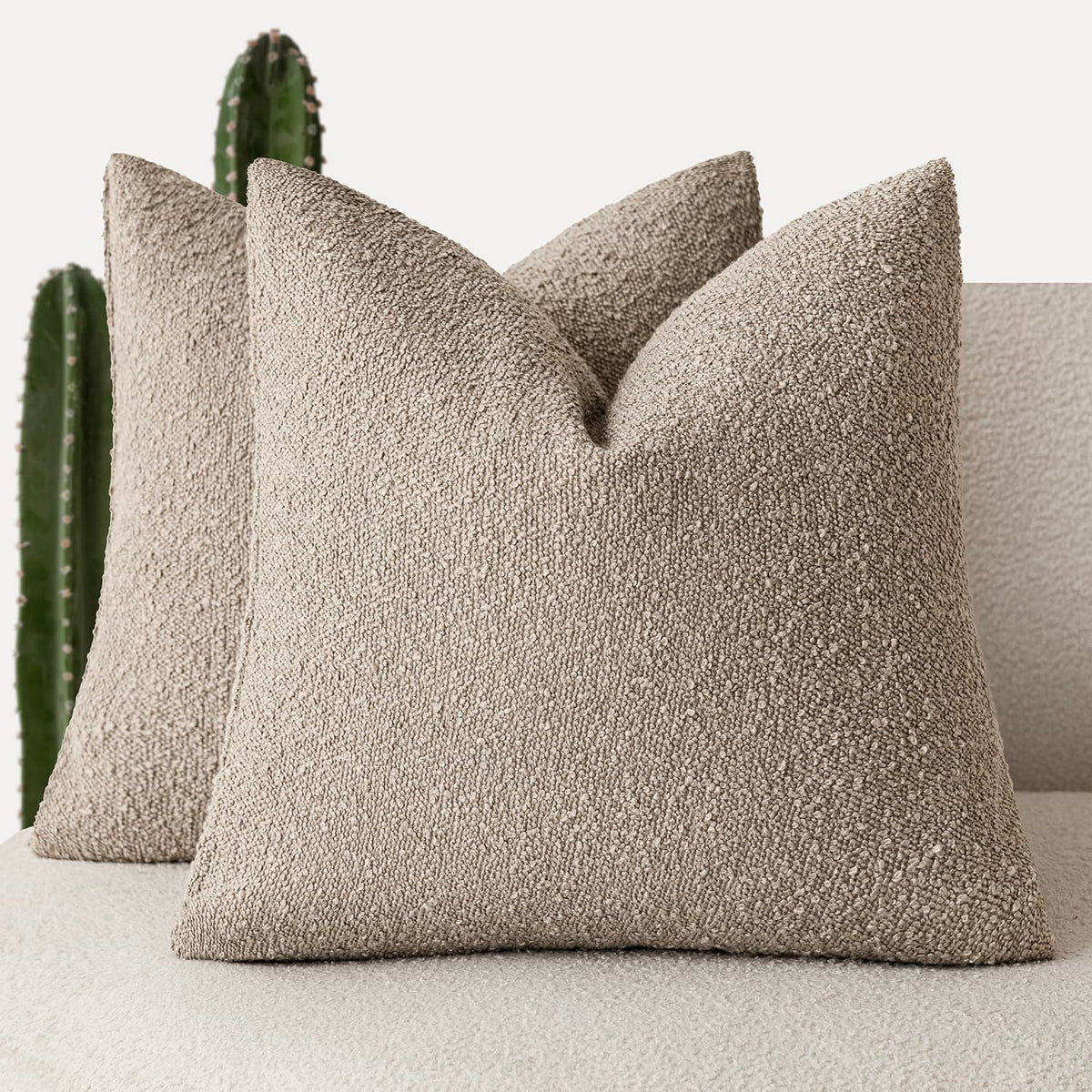 Foindtower Decorative Textured Boucle Throw Pillow Covers 18x18 Inch,Ivory