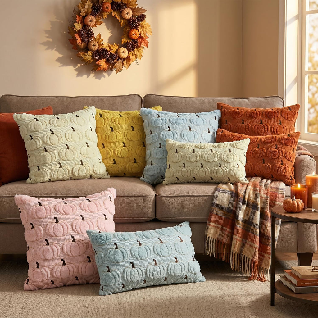 AVOIN colorlife Beige Fall Pumpkin Throw Pillow Covers 18x18 Inch