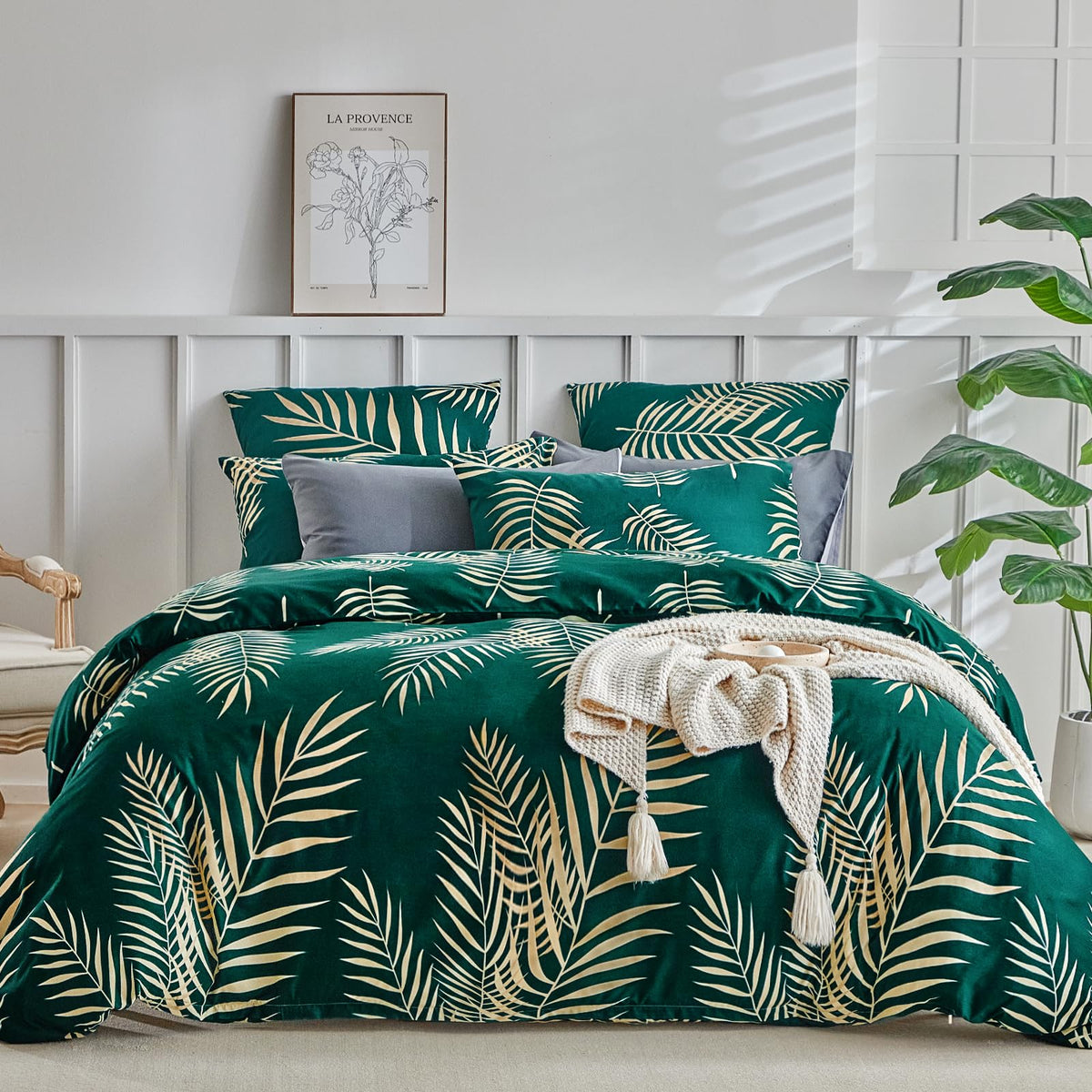 Lekesky Floral Duvet Cover Queen Size 3-Piece, Sage Green