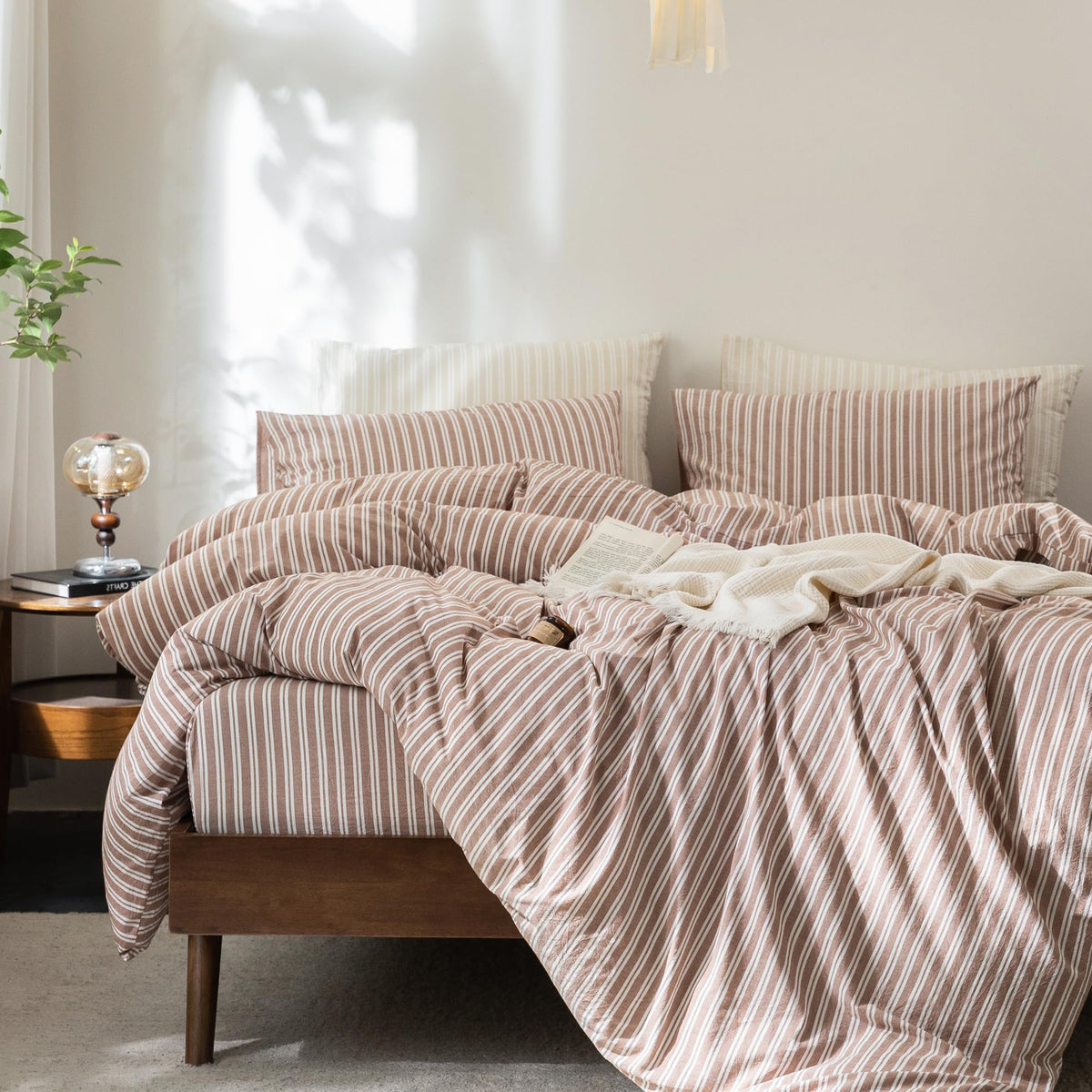 FOSSA Duvet Cover Set 100% Washed Cotton Linen Feel Queen