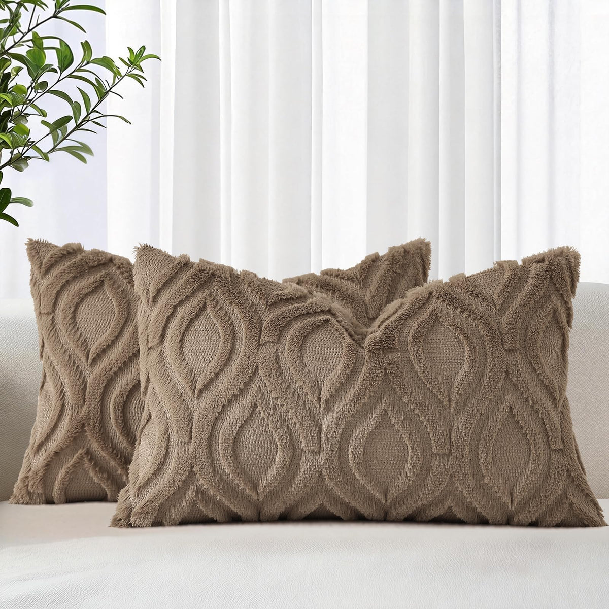 decorUhome Faux Fur Plush Soft Rust Throw Pillow Covers 18x18 Set of 2