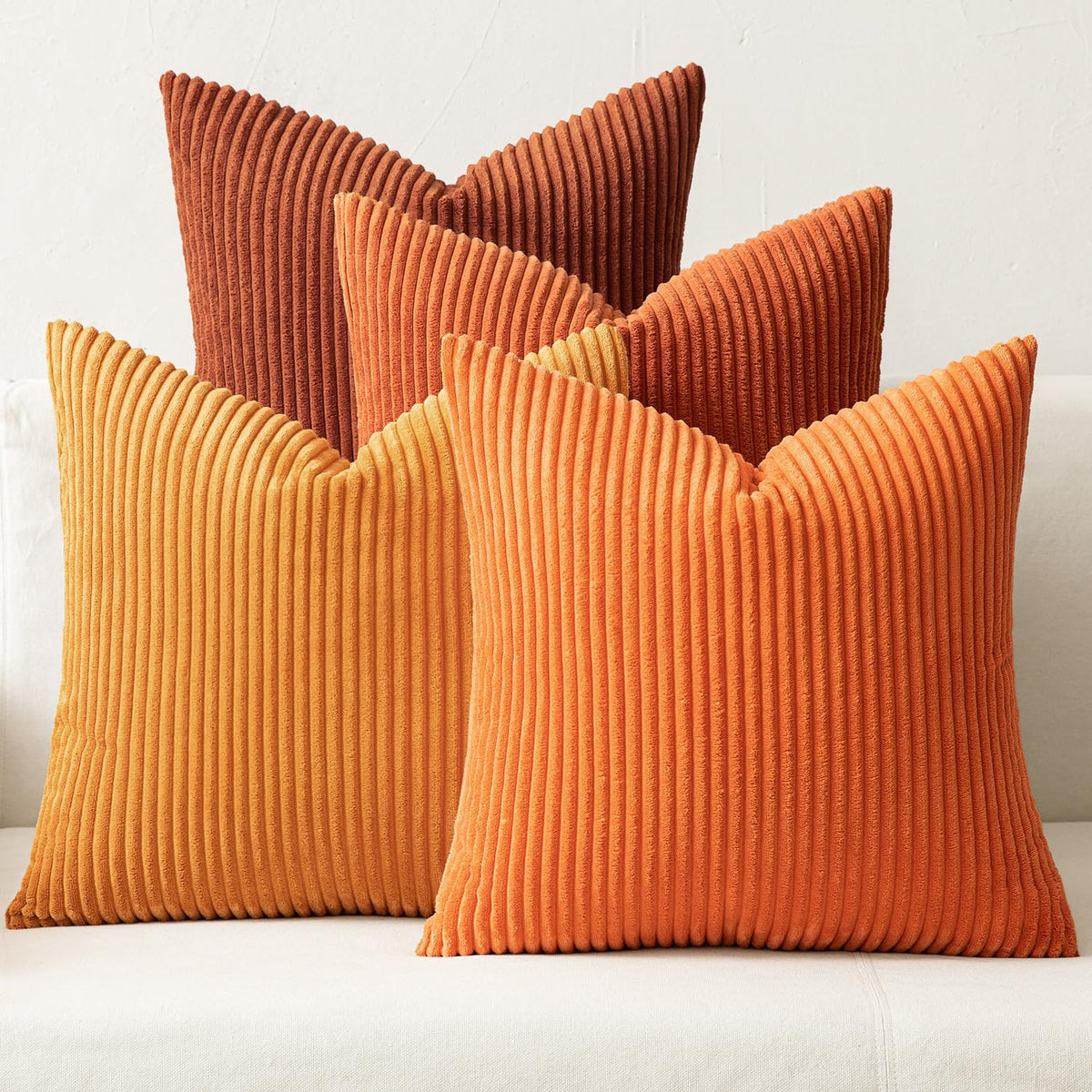 MIULEE Fall Corduroy Decorative Throw Pillow Covers Rust-Olive Green 18x18