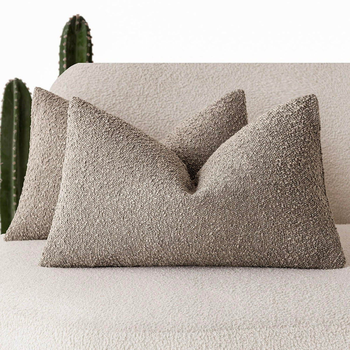 Foindtower Decorative Textured Boucle Throw Pillow Covers 18x18 Inch,Ivory