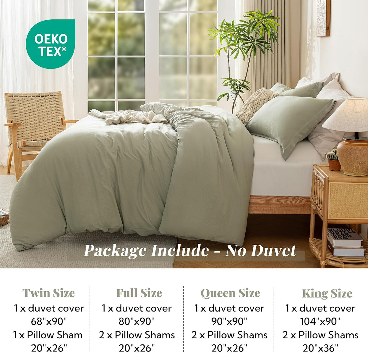 MILDLY Duvet Cover King Ultra Soft Comforter Cover Set 3pcs, Mist Sage