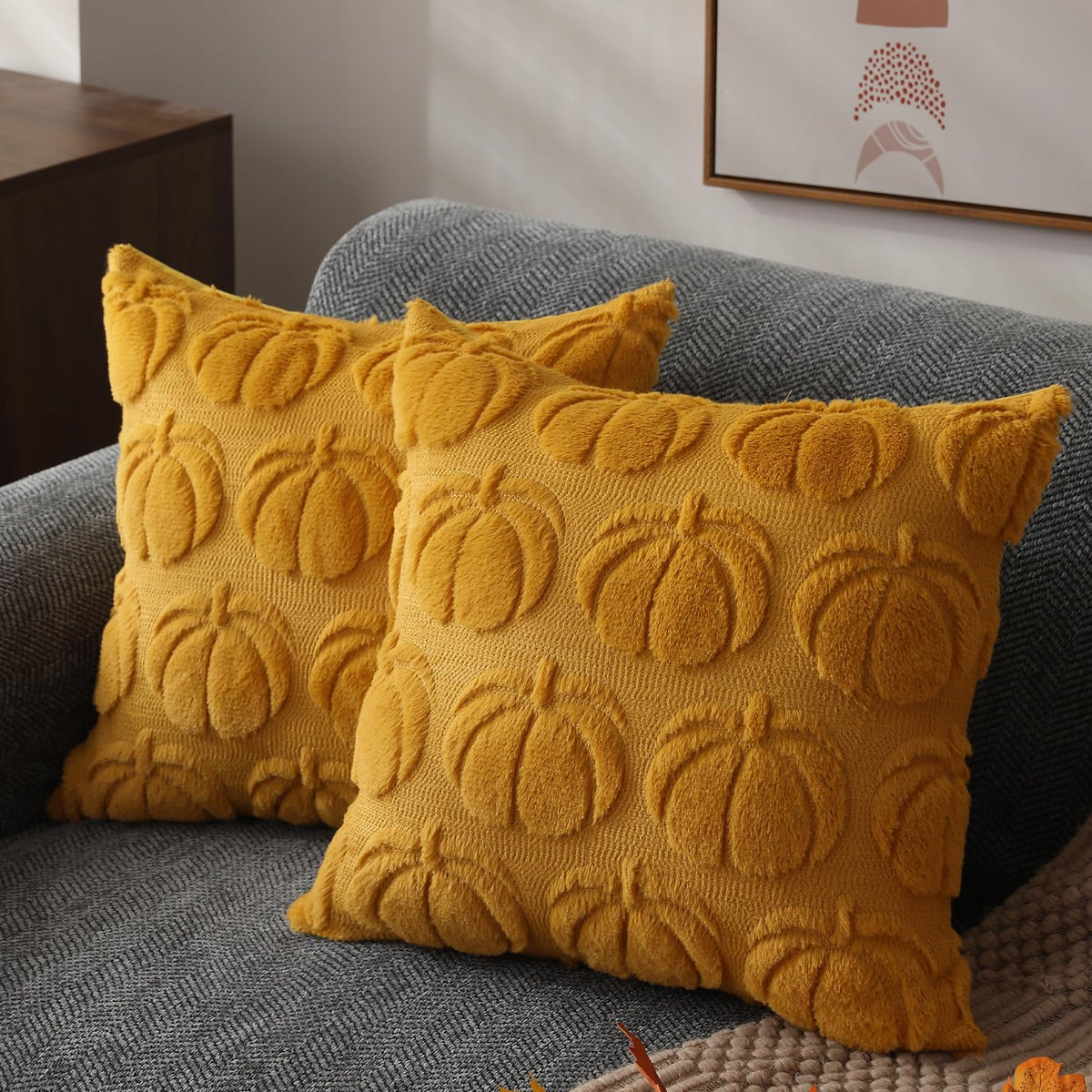 DFXSZ Fall Pillow Covers 18x18 2Pcs Beige Pumpkin Fall Decorations for Home