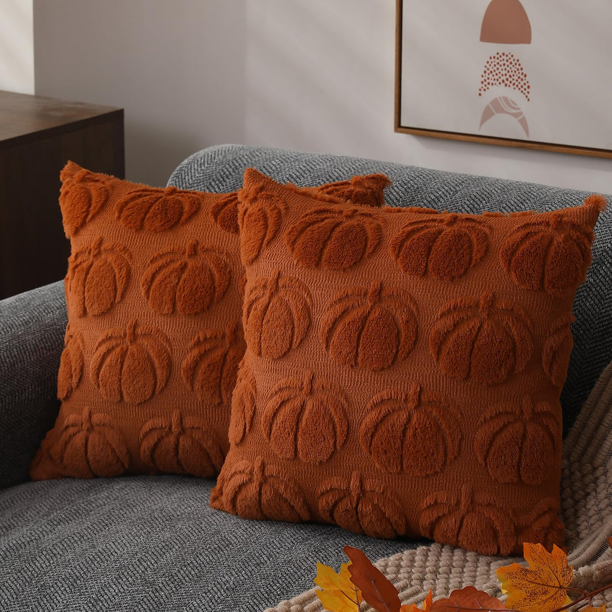 DFXSZ Fall Pillow Covers 18x18 2Pcs Beige Pumpkin Fall Decorations for Home
