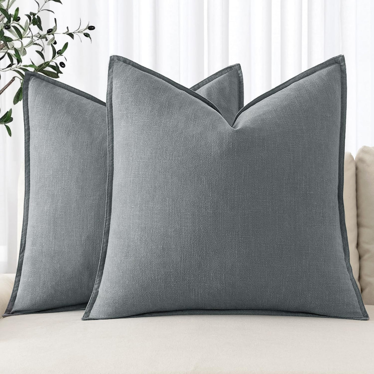 MIULEE Decorative Linen Pillow Covers 20x20 Inch Natural Beige