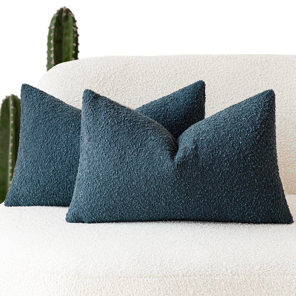 Foindtower Decorative Textured Boucle Throw Pillow Covers 18x18 Inch,Ivory