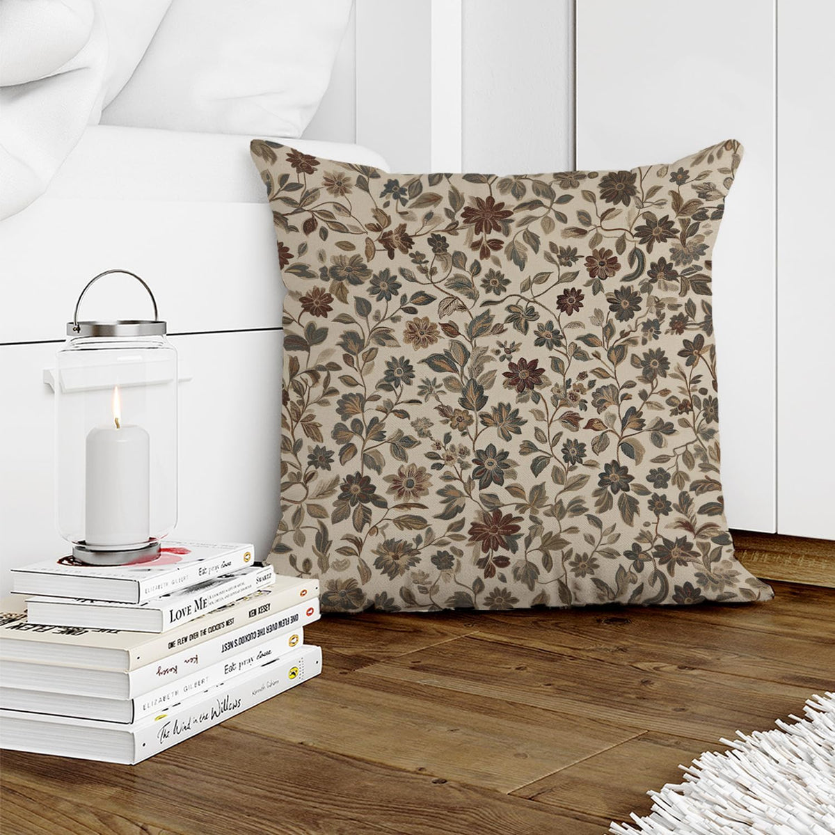 YOU FOUND ME William Morris Abstract Vintage Floral Velvet Design Throw Pillow Covers Home Decor, Retro Art Decor Pillowcase Cushion Cover for Bed Sofa Living Room, Square 18x18inch (Beige-Floral)