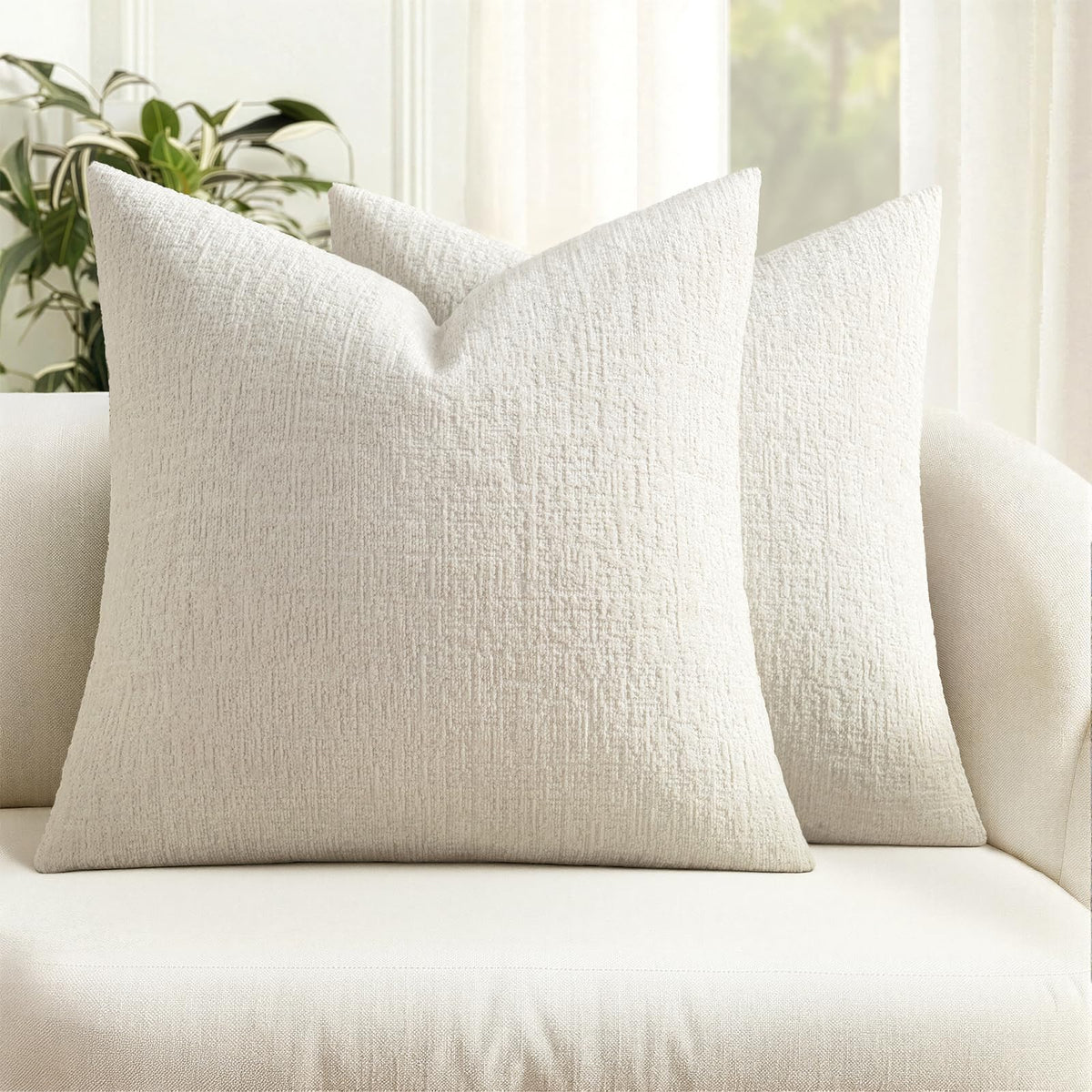 MIULEE Couch Pillow Covers Textured Chenille Home Decor 18x18 Navy Blue