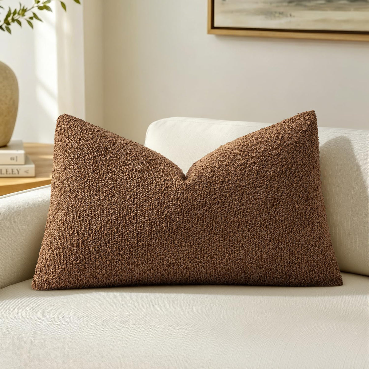 MIULEE Textured Boucle Lumbar Pillow Cover for Bed 12x20 Neutral