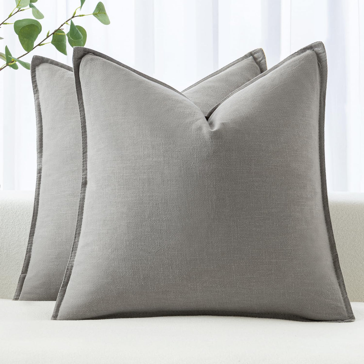 MIULEE Decorative Linen Euro Sham Pillow Covers 24x24 Natural Beige