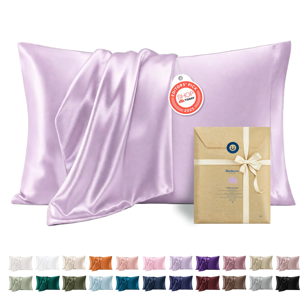Bedsure Satin Pillowcases Queen Set of 2, Similar to Silk Pillow Case Black