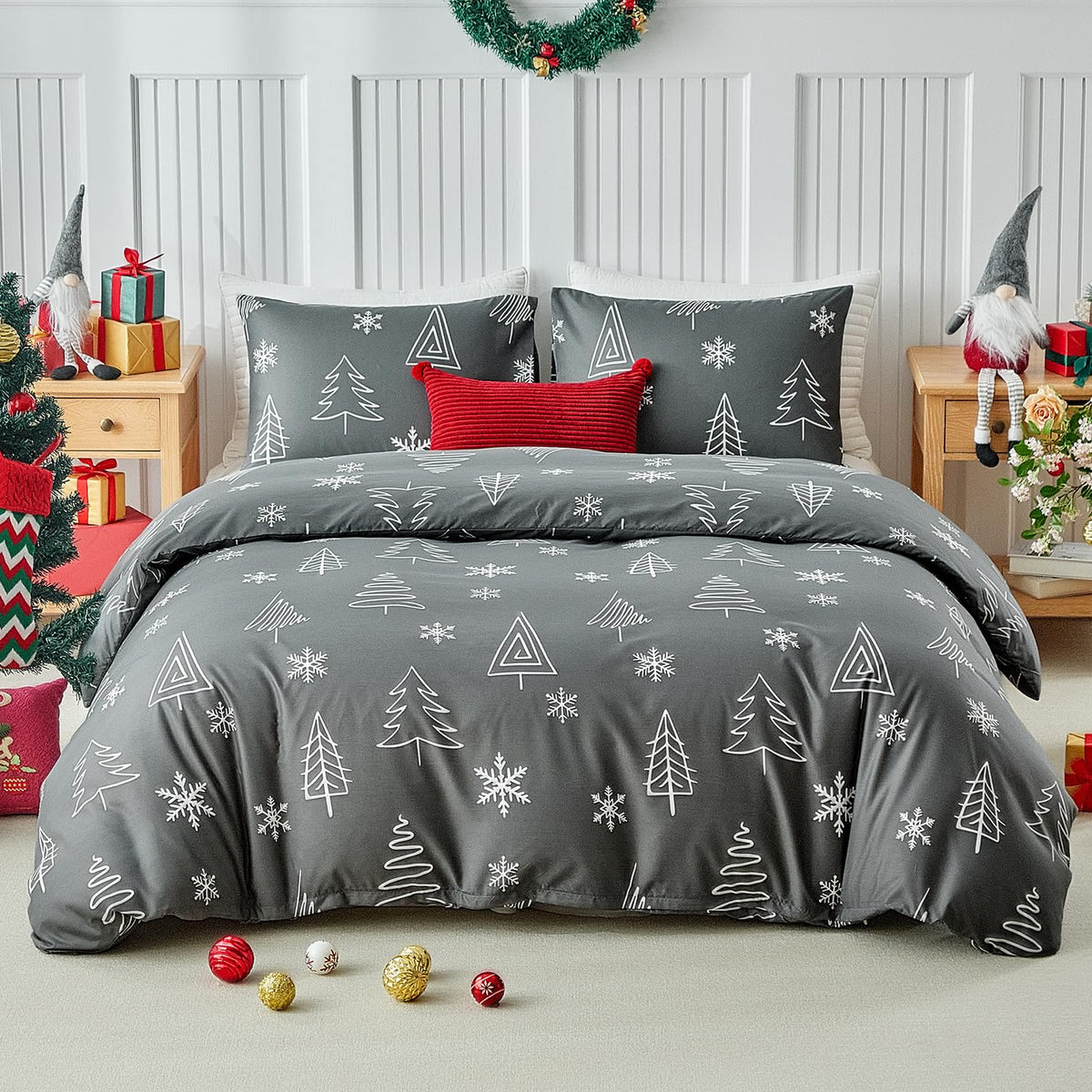 Lekesky Floral Duvet Cover Queen Size 3-Piece, Sage Green