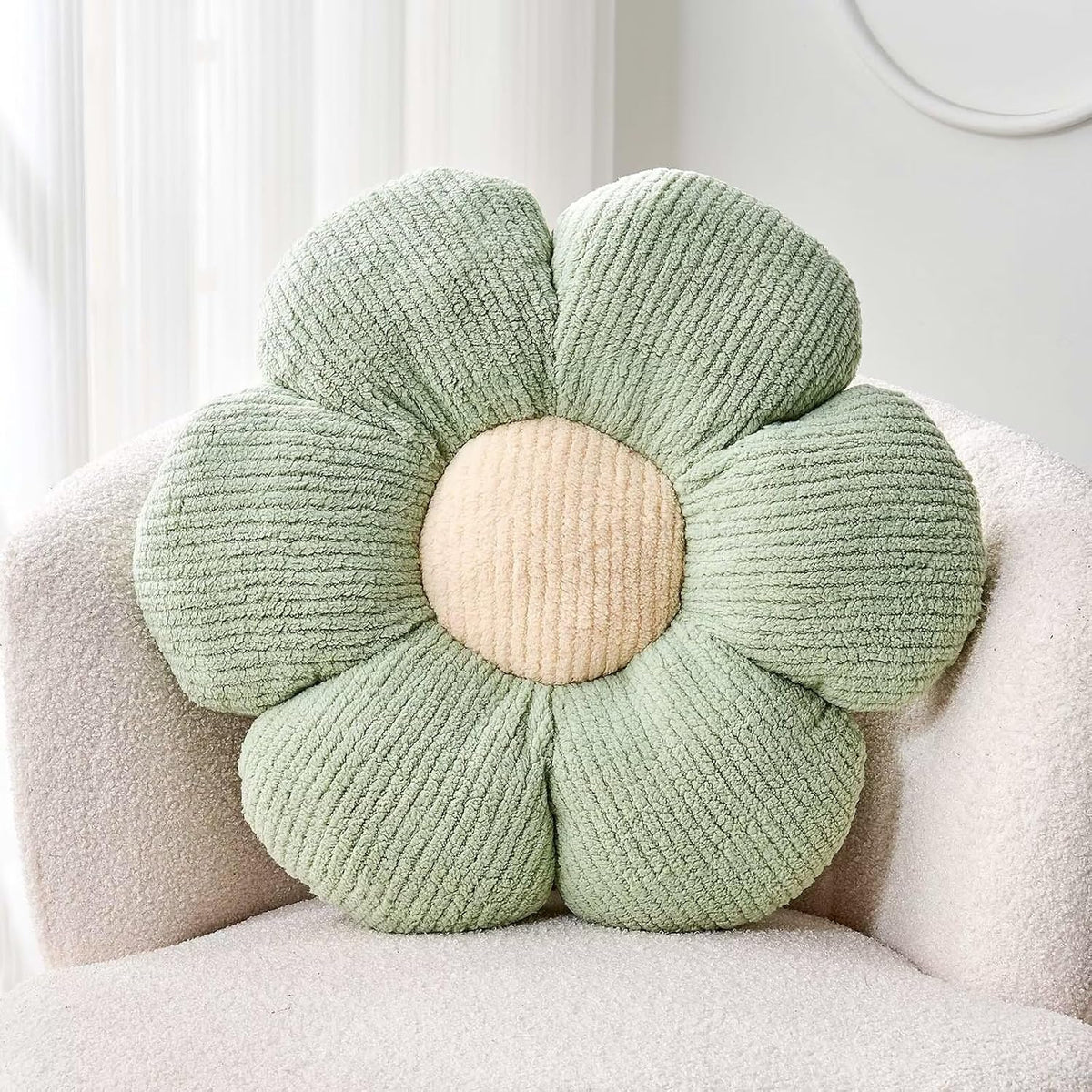 Kcvvcr Flower Throw Pillow, Soft Sage Green 14.9" Shaped Floor Pillow for Home Decor, Cute Aesthetic Plush Decorative Pillows for Bed, Sofa, Couch