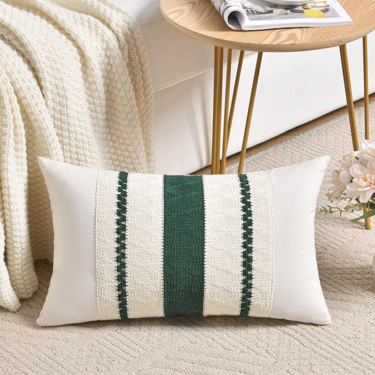 Fancy Homi Set of 1 Navy Blue Lumbar Decorative Throw Pillow Covers 12x20 Inch for Couch Bed Sofa Living Room, Soft Cotton blend Woven Textured Cushion Case