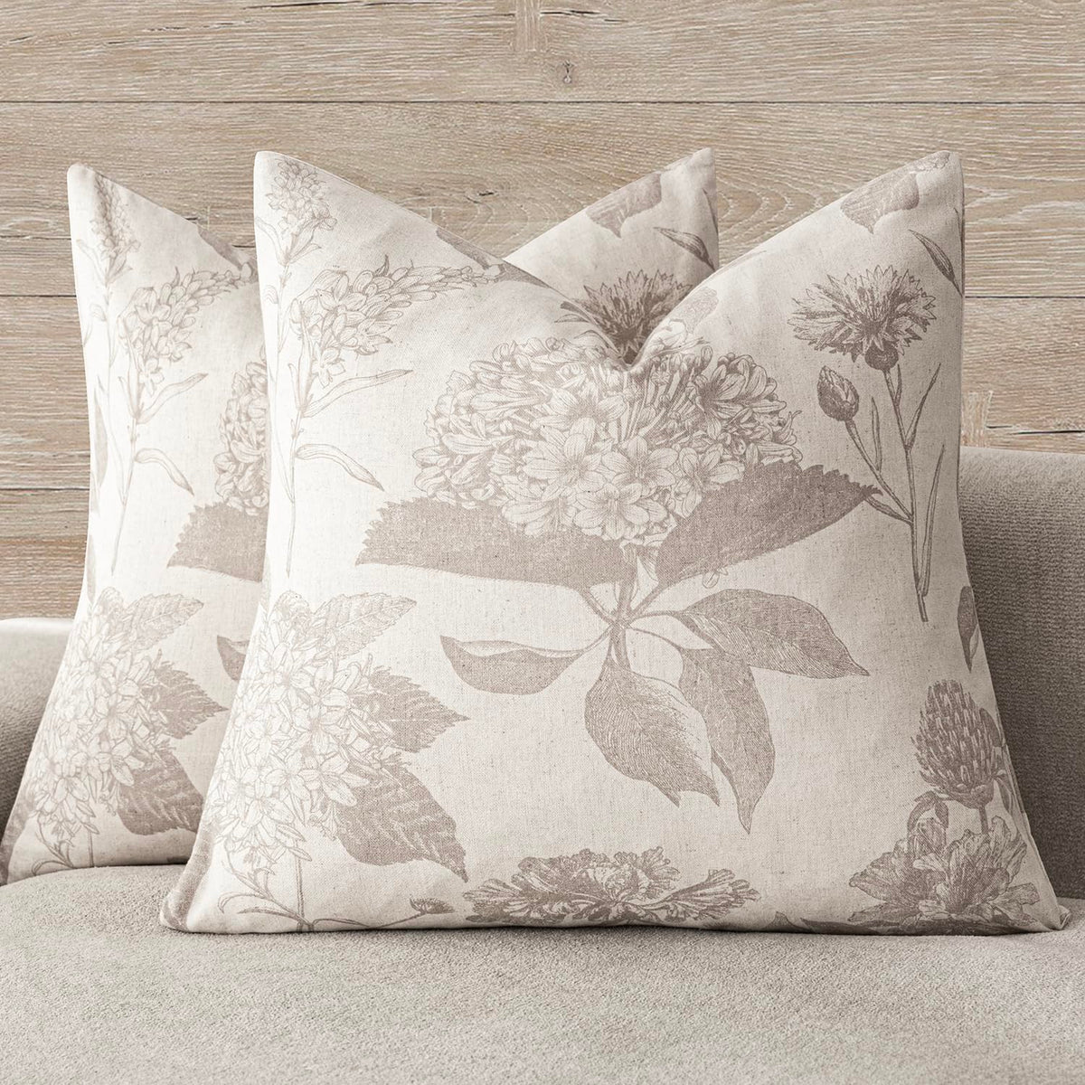 Foindtower Decorative Linen Floral Throw Pillow Covers 18×18 Inch,Blue