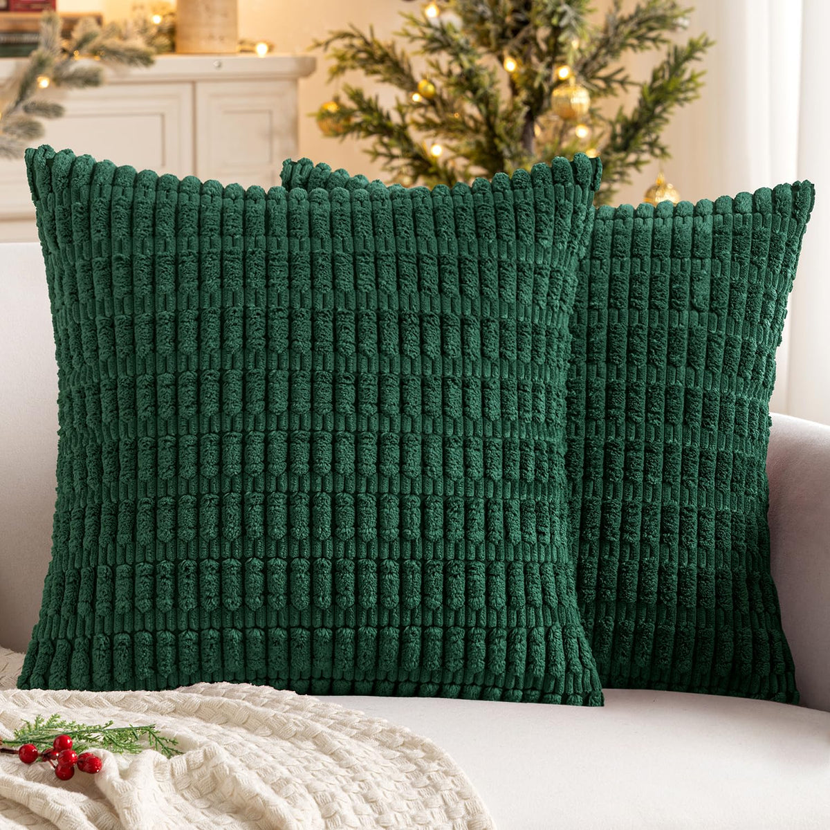 MIULEE Corduroy Decorative Throw Pillow Covers 20x20 Cream White Pack of 2