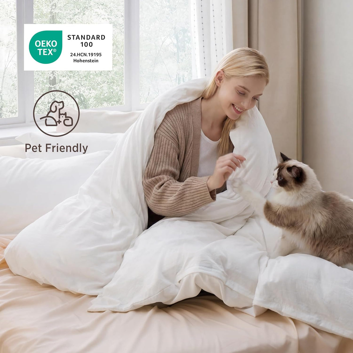 Bedsure Prewashed Duvet Cover King, Cotton-Like Soft Bedding Set, White
