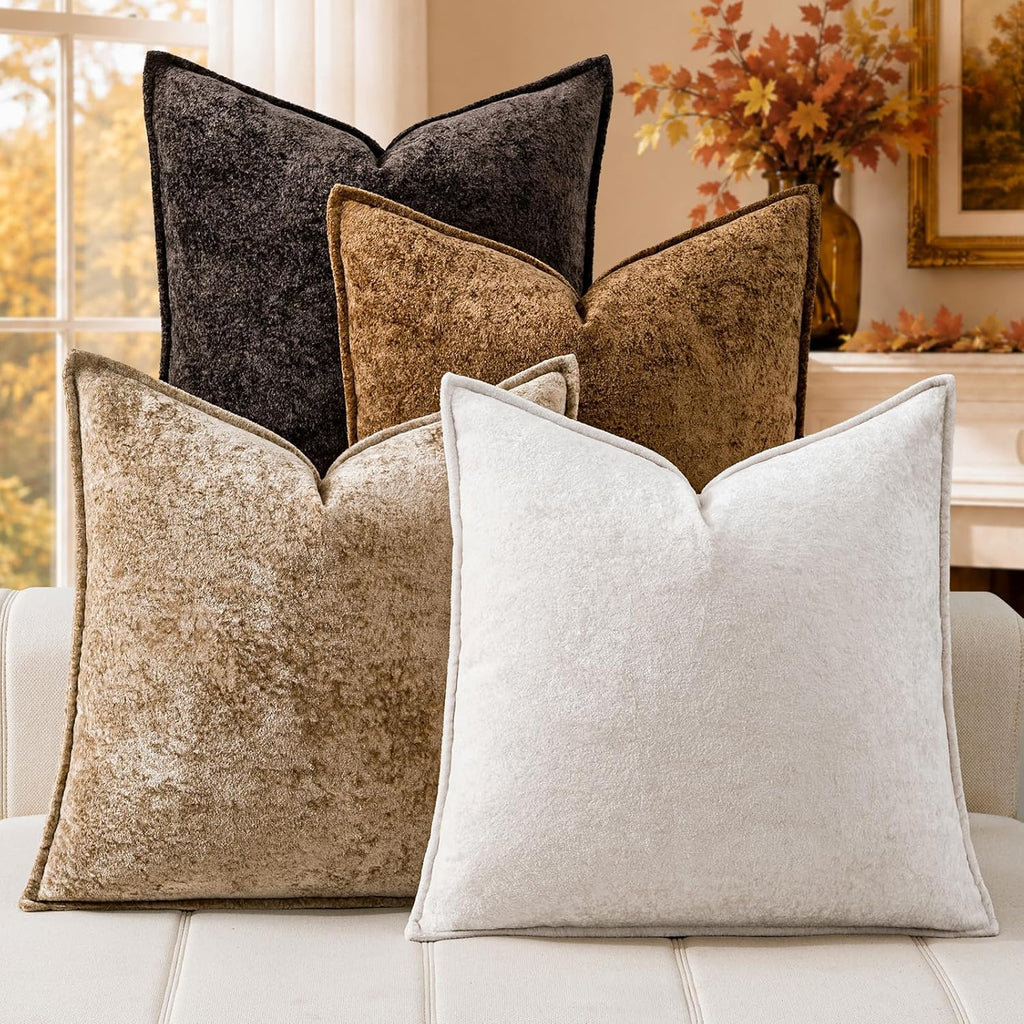 a moment Throw Pillow Covers 18X18 Inch 4 Packs,Soft Velvet Decorative Pillow Cases with 3D Ice Flower,Texture Modern Accent Cushion Covers for Sofa Couch Home Decor Modern Neutral