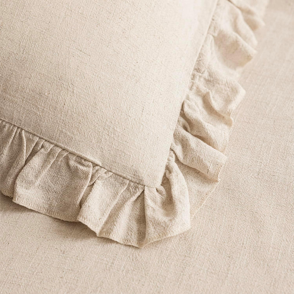 Foindtower Set of 2 Decorative Soild Fringe Ruffle Throw Pillow Covers Soft Boho Farmhouse Cushion Cover Cozy Accent Retro Pillowcase for Couch Sofa Bed Living Room Home Decor,18×18 Inch,Natural Beige