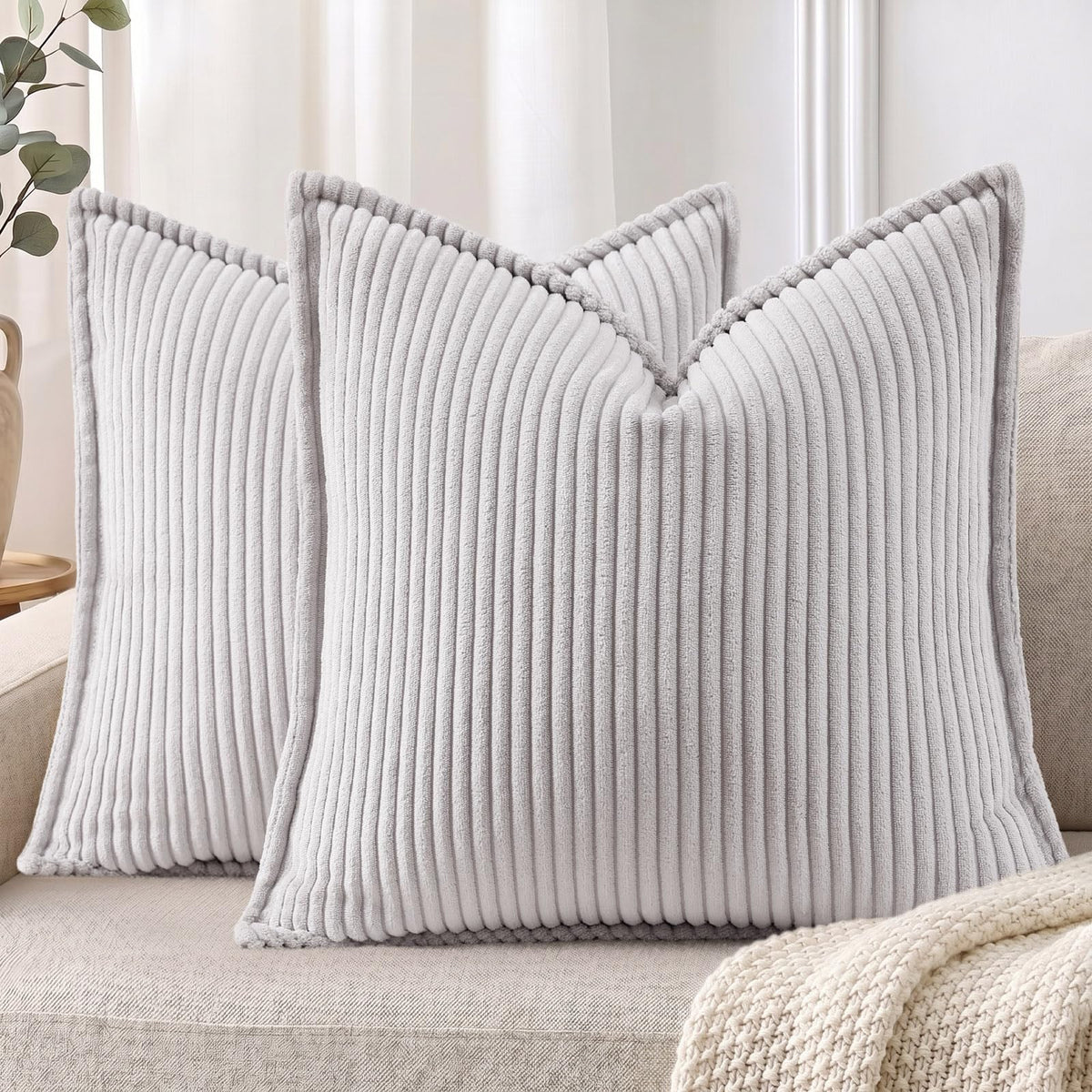 Mecatny Corduroy Fall Throw Pillow Covers 18x18 Set of 2 Olive Green