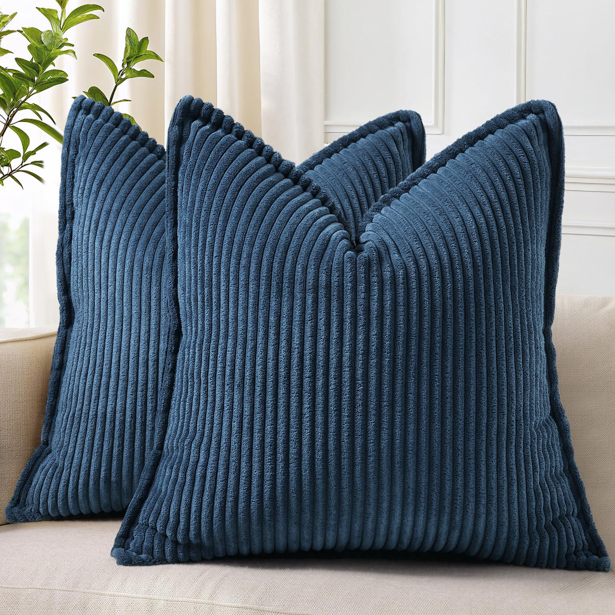 decorUhome Fall Corduroy Olive Green Throw Pillow Covers 18x18 Set of 2