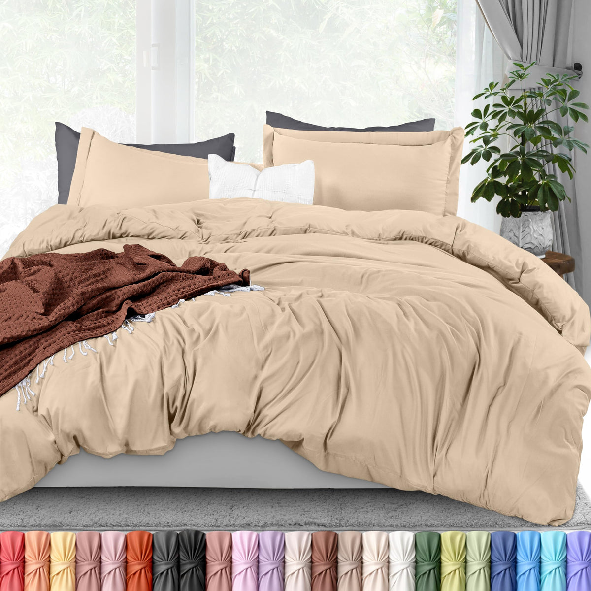 Duvet Cover Queen, 3 Piece Cotton Like Polyester with Zipper Closure, Black