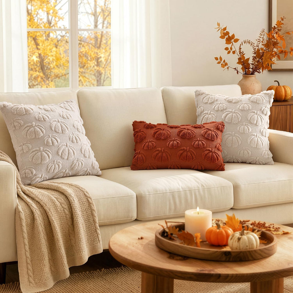 MIULEE Fall Decor Pillow Covers 18x18 Set of 2 Pumpkin Beige