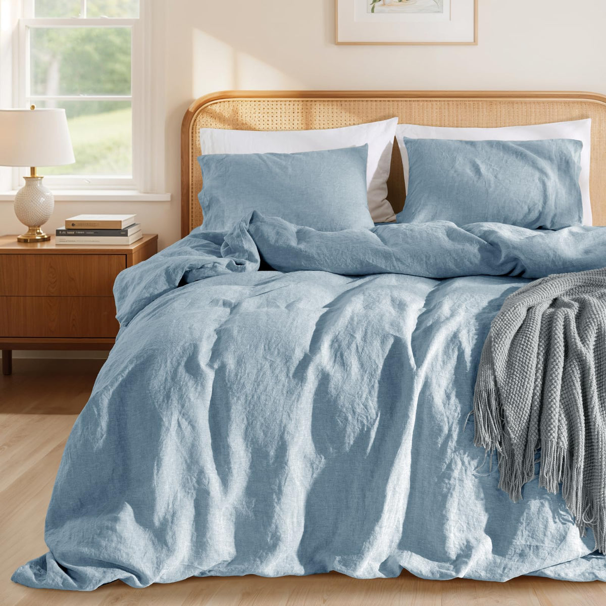 LBRO2M 100% French Linen Duvet Cover Set 3Pcs, Comforter Cover King Size