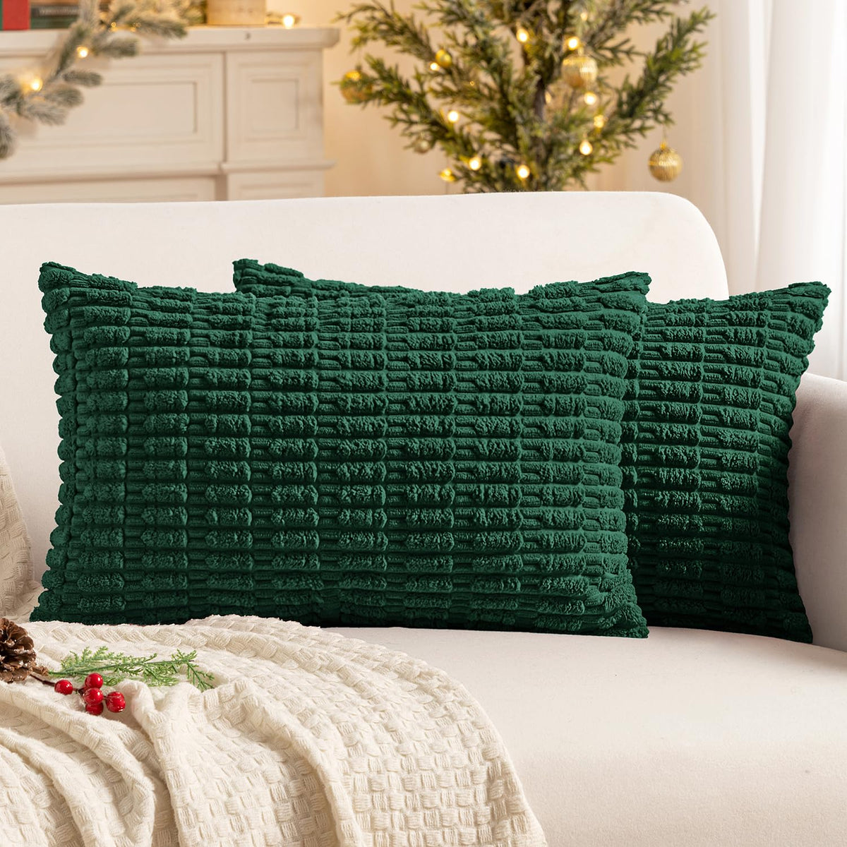MIULEE Corduroy Decorative Throw Pillow Covers 20x20 Cream White Pack of 2