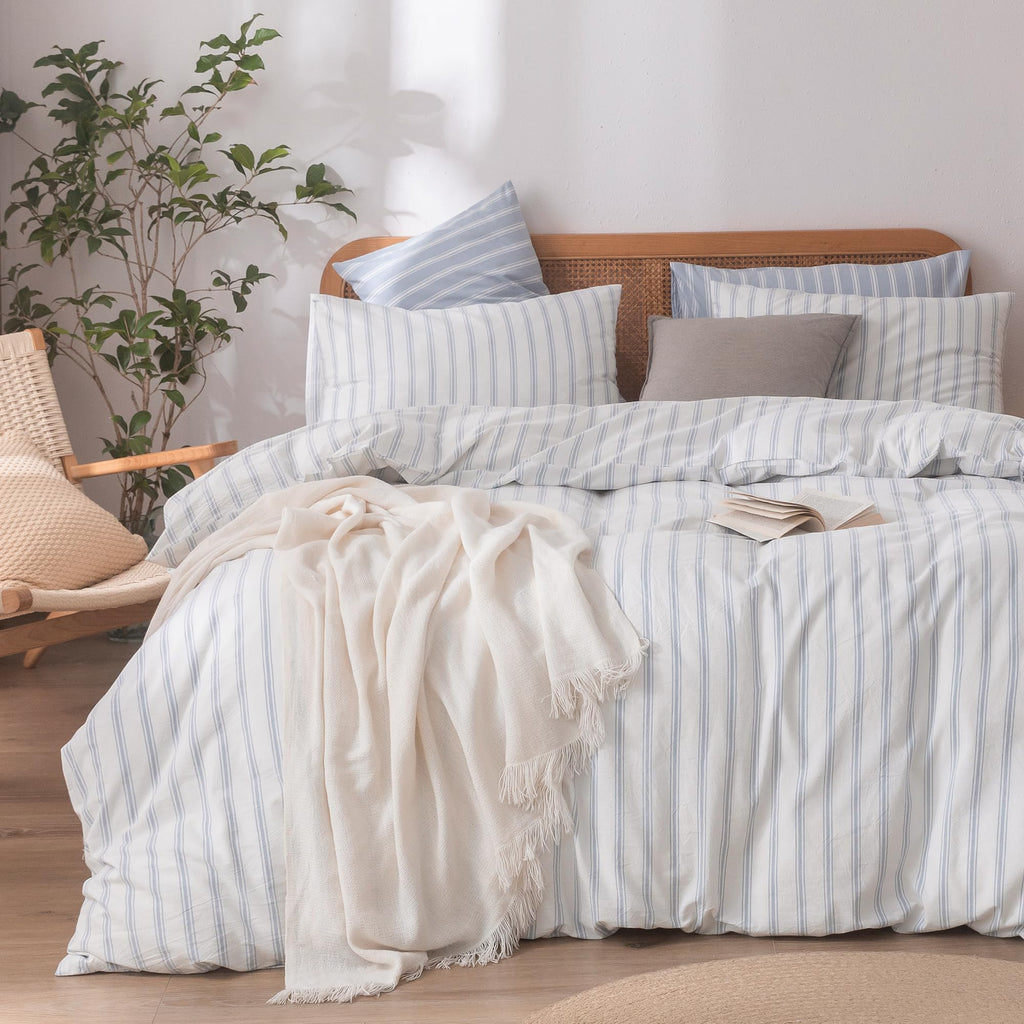 BESTOUCH Cotton Solid Duvet Cover Set Linen Feel Cornflower Blue King