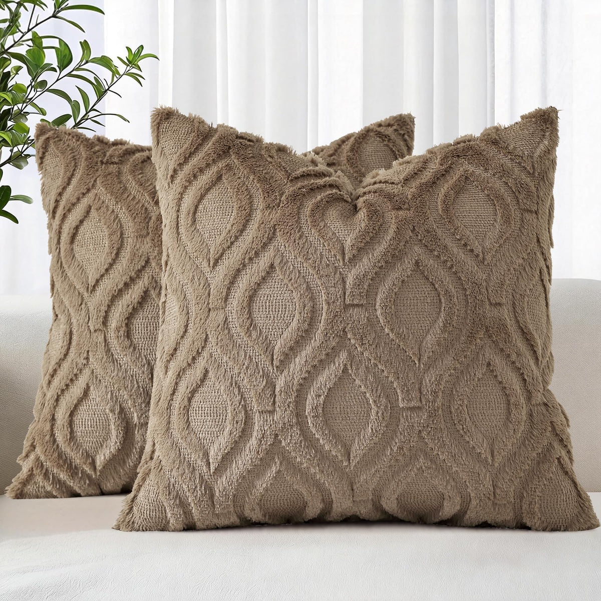 decorUhome Faux Fur Plush Soft Rust Throw Pillow Covers 18x18 Set of 2