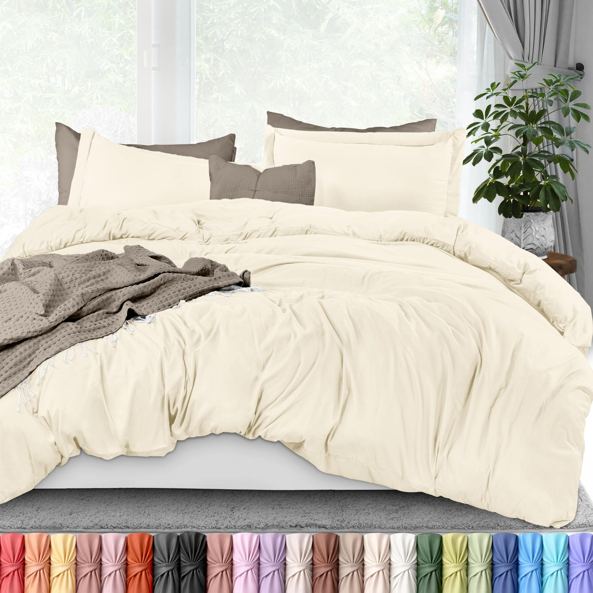 Duvet Cover Queen, 3 Piece Cotton Like Polyester with Zipper Closure, Black