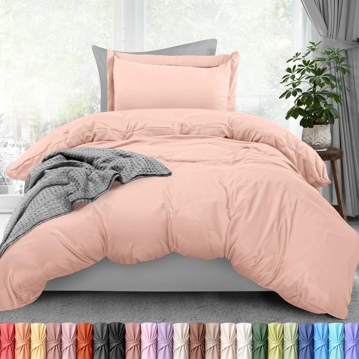 Duvet Cover Queen, 3 Piece Cotton Like Polyester with Zipper Closure, Black