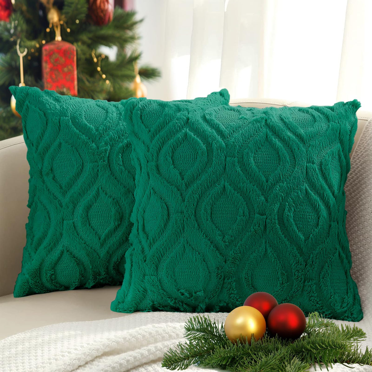decorUhome Faux Fur Plush Soft Rust Throw Pillow Covers 18x18 Set of 2