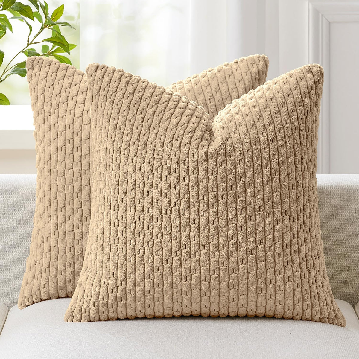 Kevin Textile Soft Corduroy 18x18 Inch Pillow Covers 2 Pack, Burnt Brick