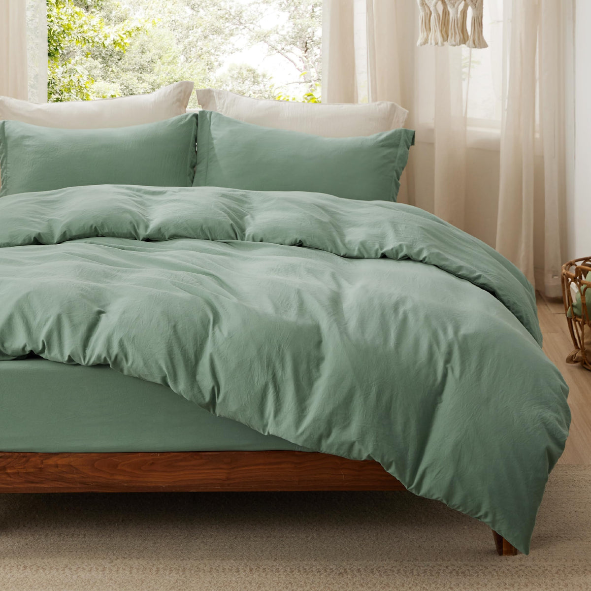 Bedsure Prewashed Duvet Cover Queen, Cotton-Like Soft Bedding Set, Beige