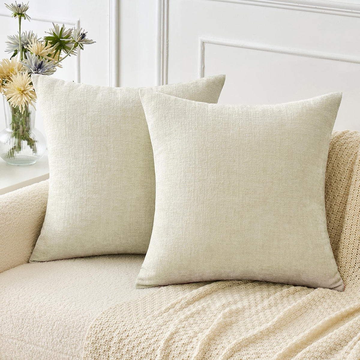 MIULEE Soft Chenille Throw Pillow Covers Teal 18x18 Inch Pack of 2