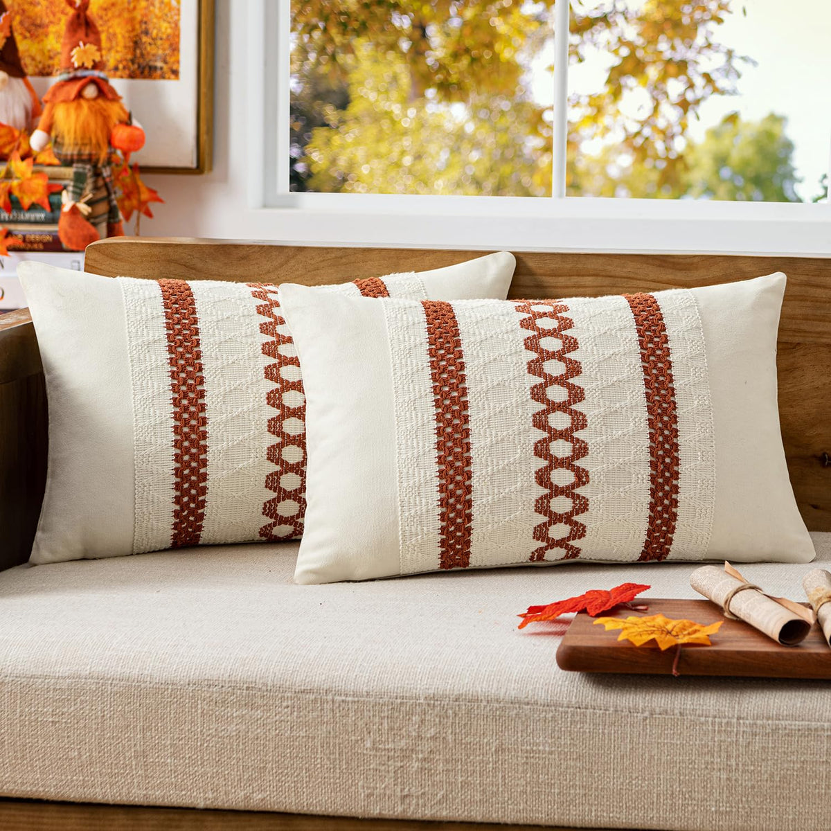 MIULEE Set of 2 Sage Green Boho Decorative Lumbar Pillow Covers 12x20 Inch