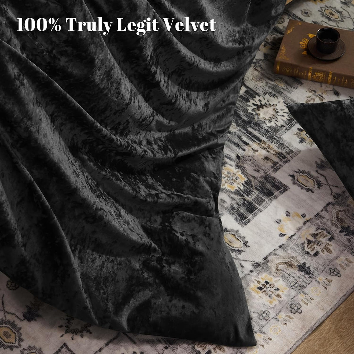 PHF Luxury Velvet Duvet Cover Set King Size, 3pcs 104" x 90", Black