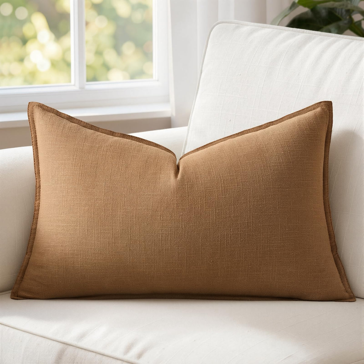 MIULEE Decorative Linen Lumbar Pillow Cover 14x36 Inch Natural Beige