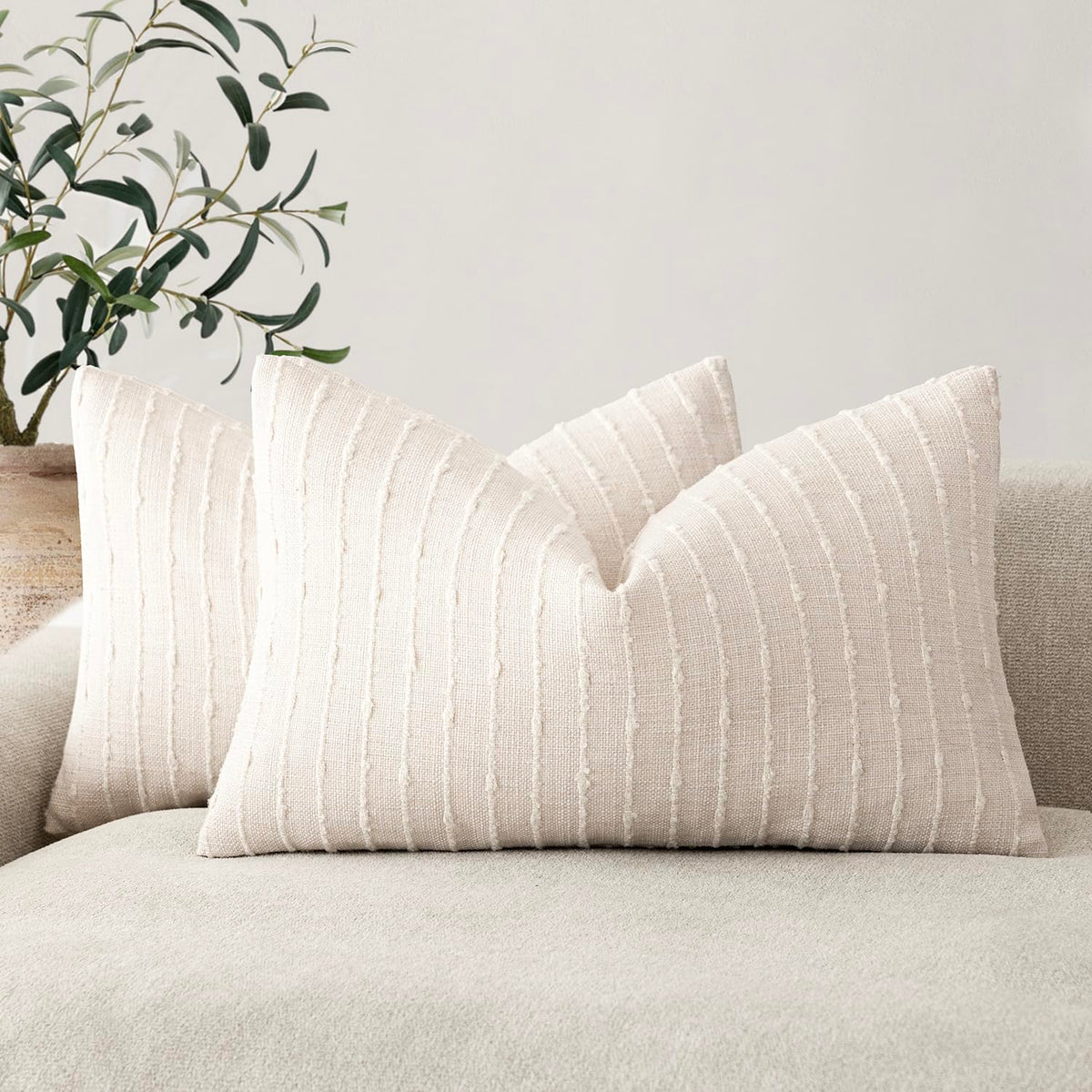Foindtower Decorative Striped Boucle Throw Pillow Covers 18x18 Inch Camel