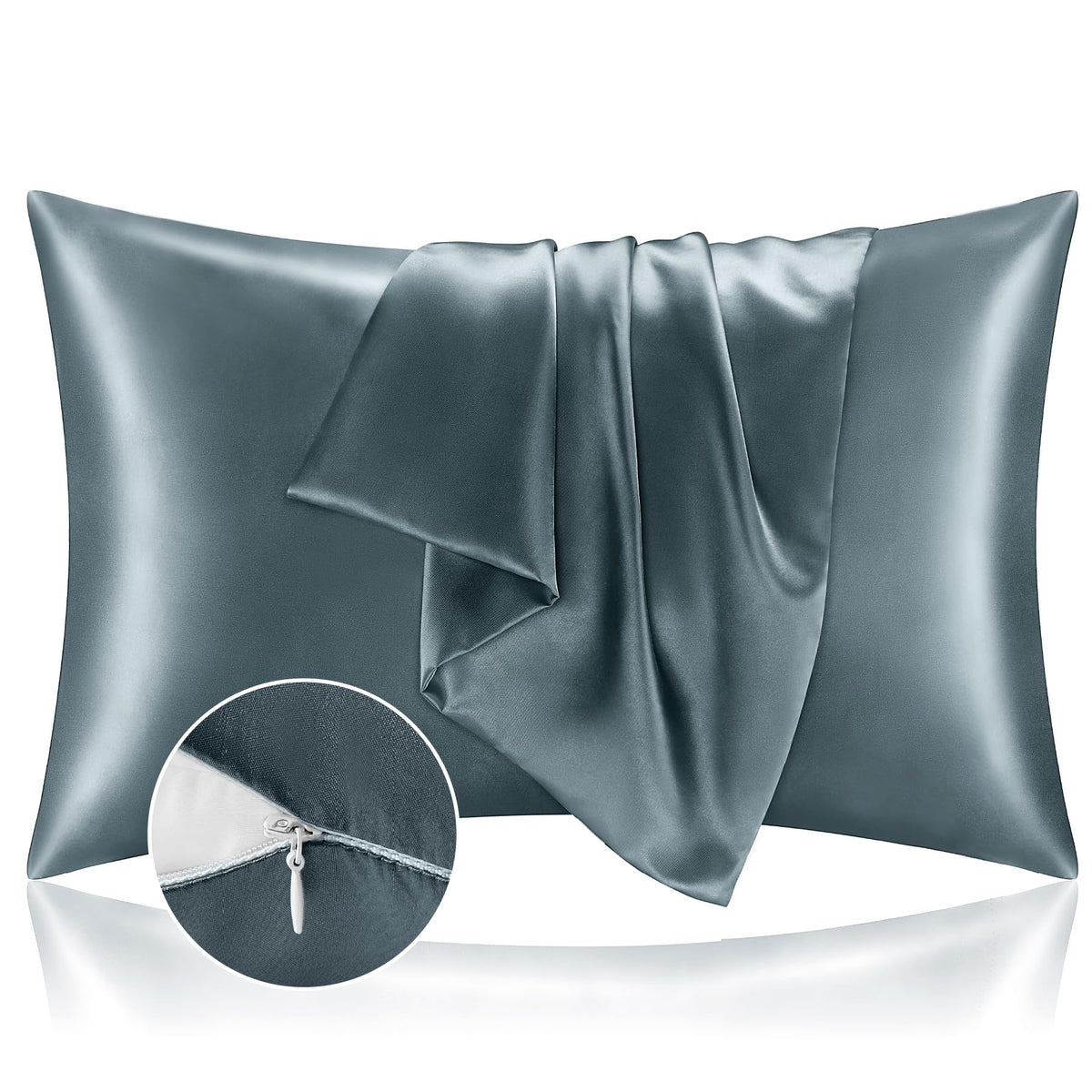 BEDELITE Zipper Satin Pillowcases, Standard Size 20"x26", Black, Set of 2