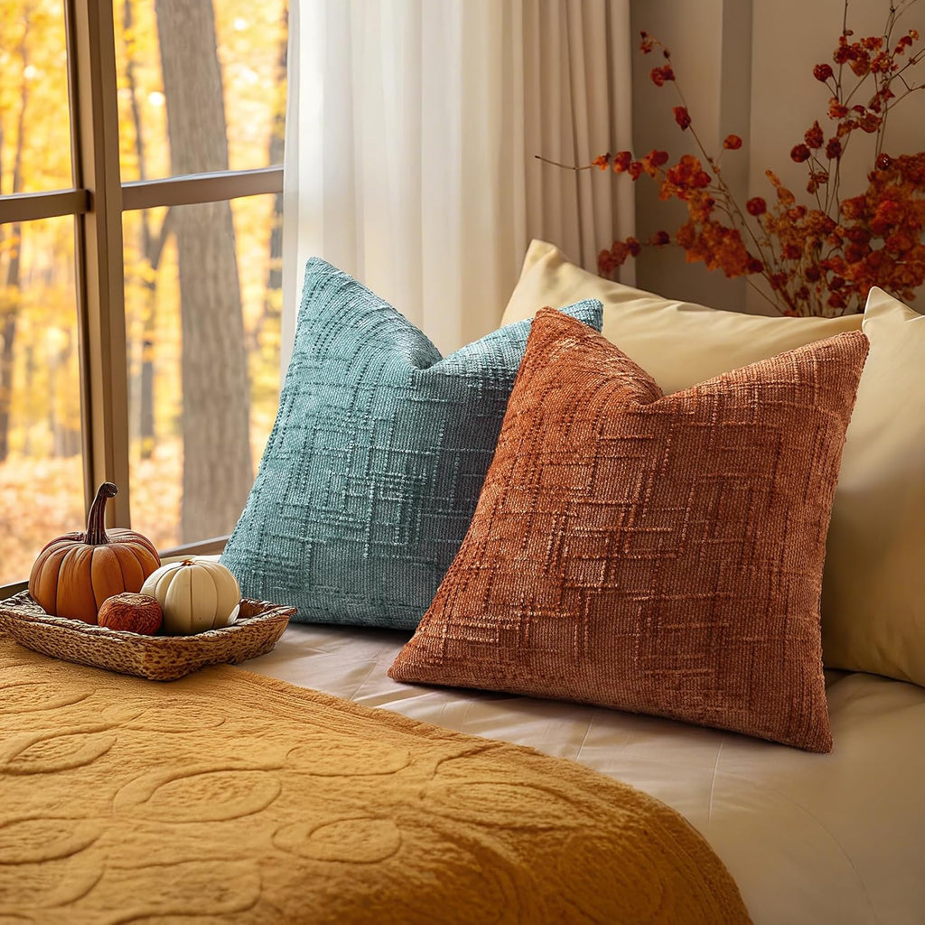 decorUhome Textured Chenille Throw Pillow Covers 18x18 Set of 2 Rust