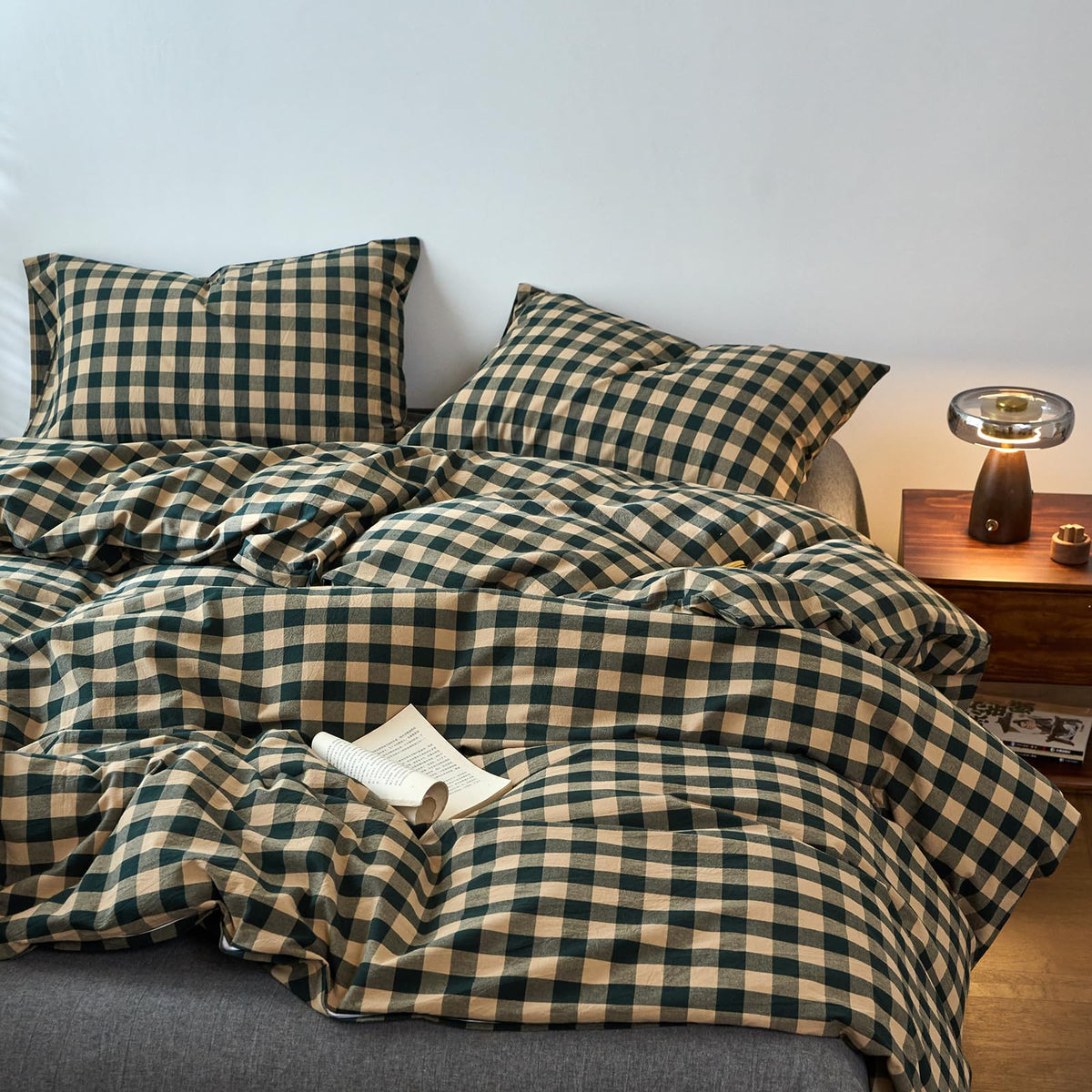 EAVD Retro Striped Duvet Cover Queen Soft 100% Washed Cotton Green Purple
