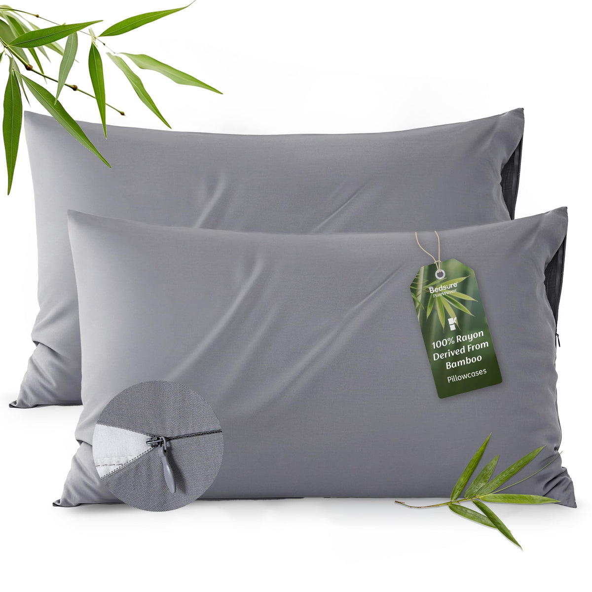 Bedsure Zipper Pillow Cases Standard Size from Rayon Derived from Bamboo