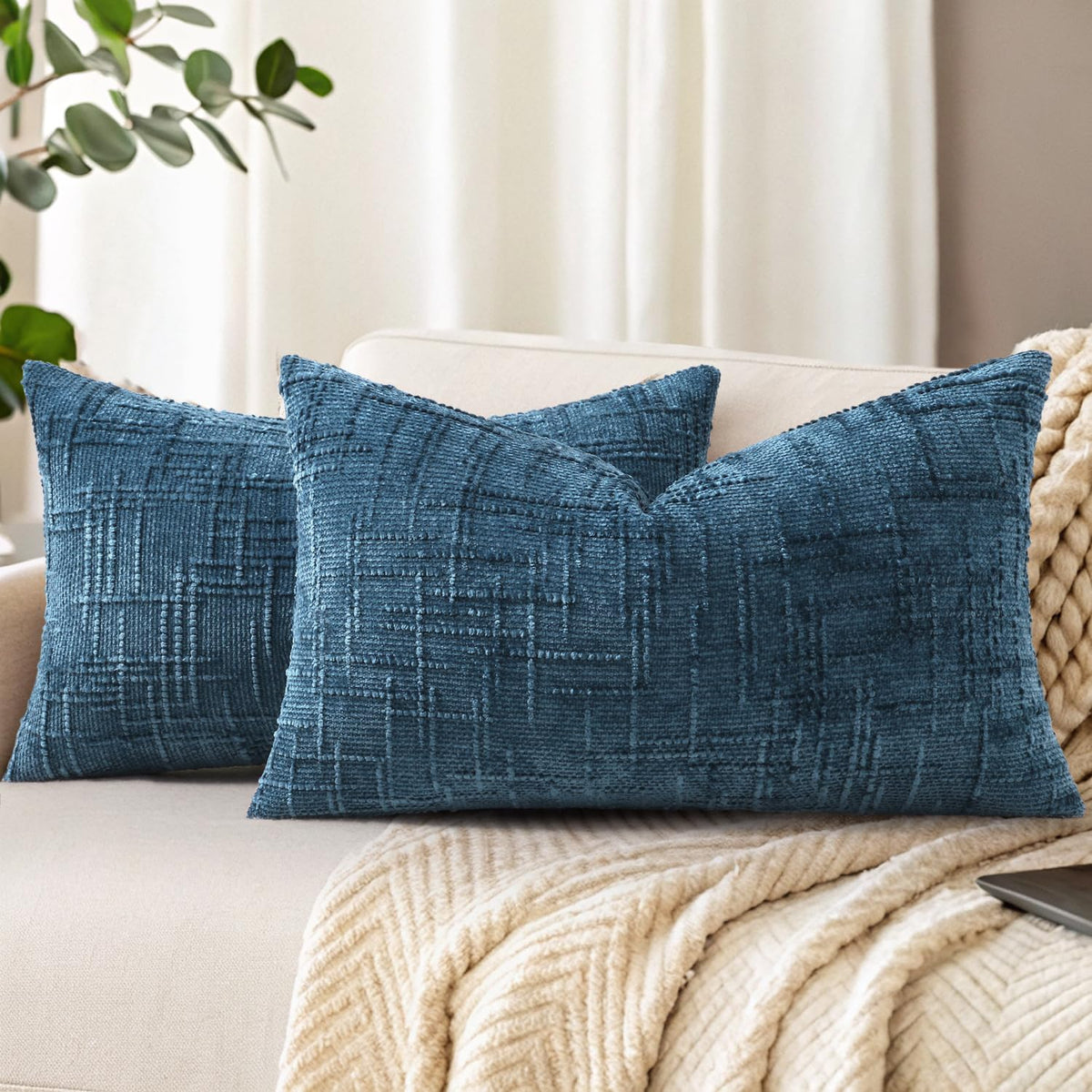 decorUhome Textured Chenille Throw Pillow Covers 18x18 Set of 2 Rust